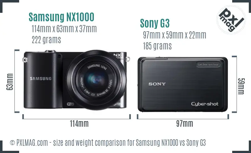 Samsung NX1000 vs Sony G3 size comparison