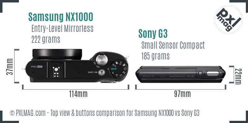 Samsung NX1000 vs Sony G3 top view buttons comparison