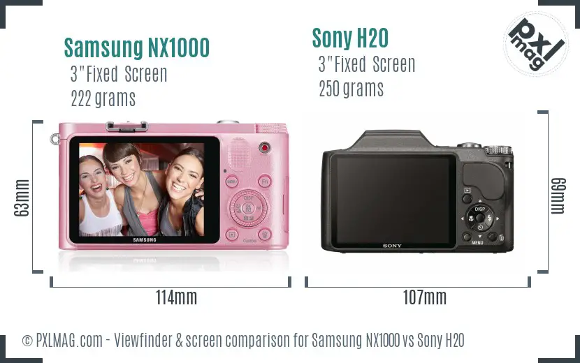 Samsung NX1000 vs Sony H20 Screen and Viewfinder comparison