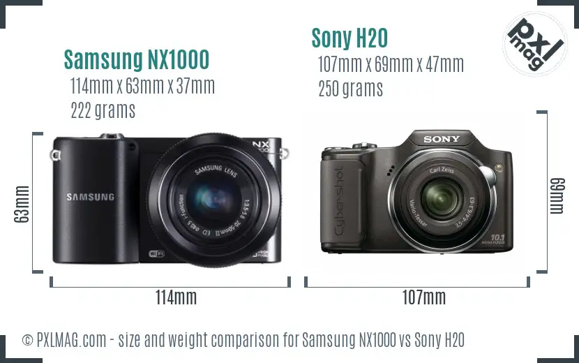 Samsung NX1000 vs Sony H20 size comparison