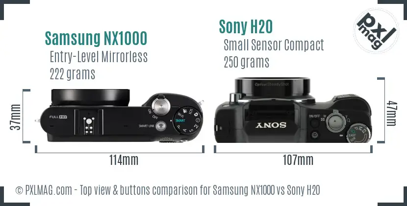 Samsung NX1000 vs Sony H20 top view buttons comparison