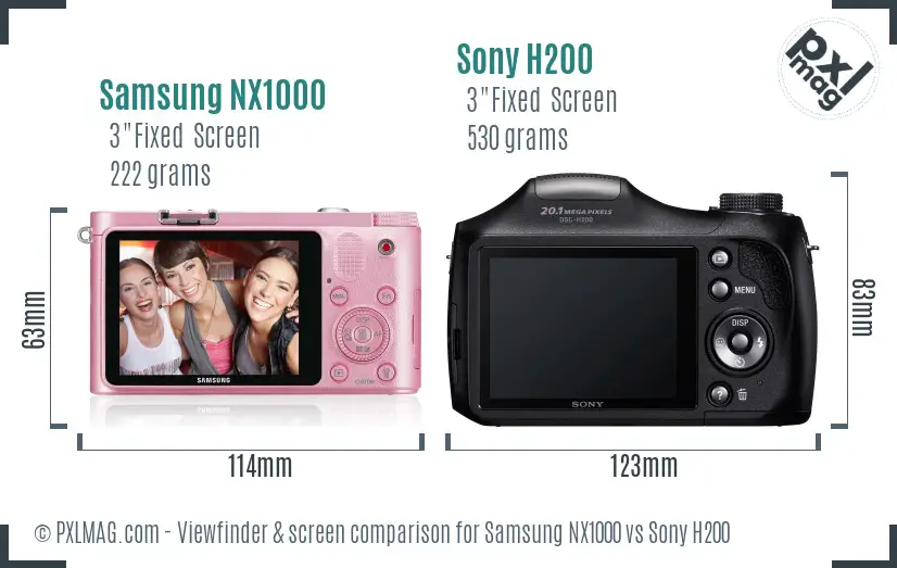 Samsung NX1000 vs Sony H200 Screen and Viewfinder comparison