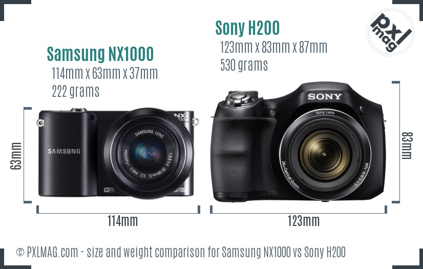 Samsung NX1000 vs Sony H200 size comparison