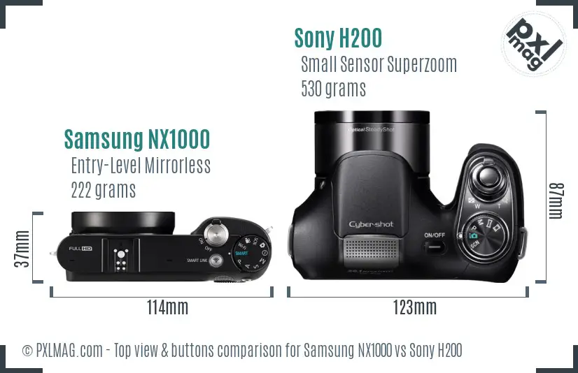 Samsung NX1000 vs Sony H200 top view buttons comparison