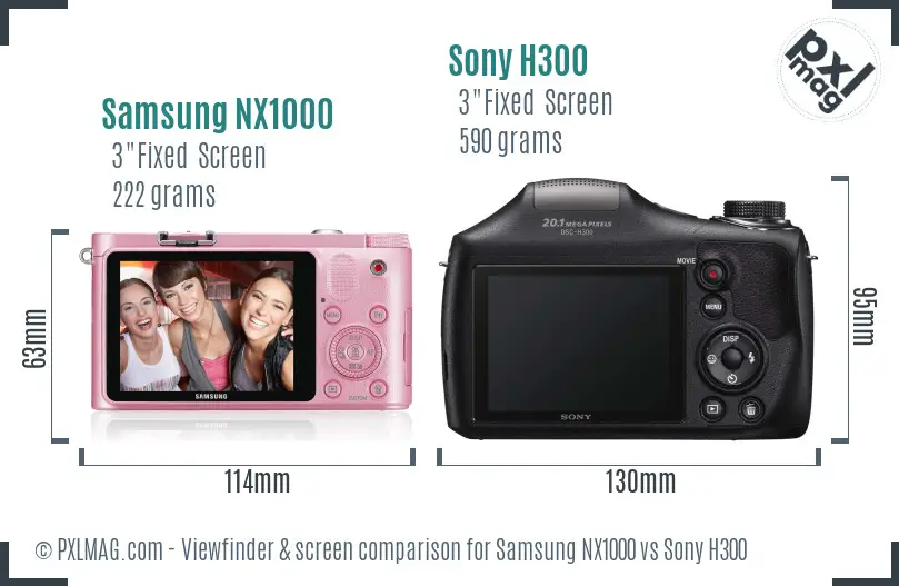 Samsung NX1000 vs Sony H300 Screen and Viewfinder comparison