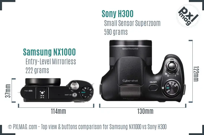 Samsung NX1000 vs Sony H300 top view buttons comparison