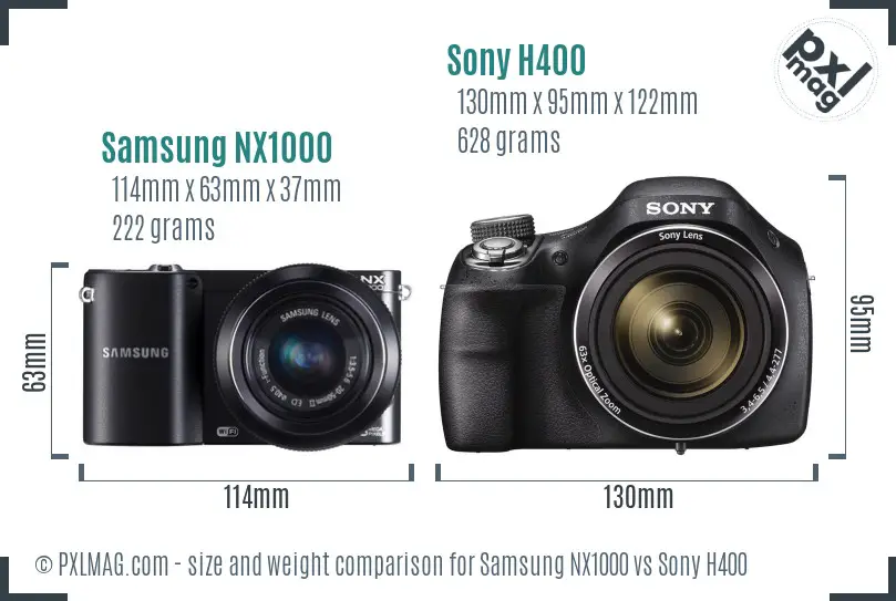 Samsung NX1000 vs Sony H400 size comparison