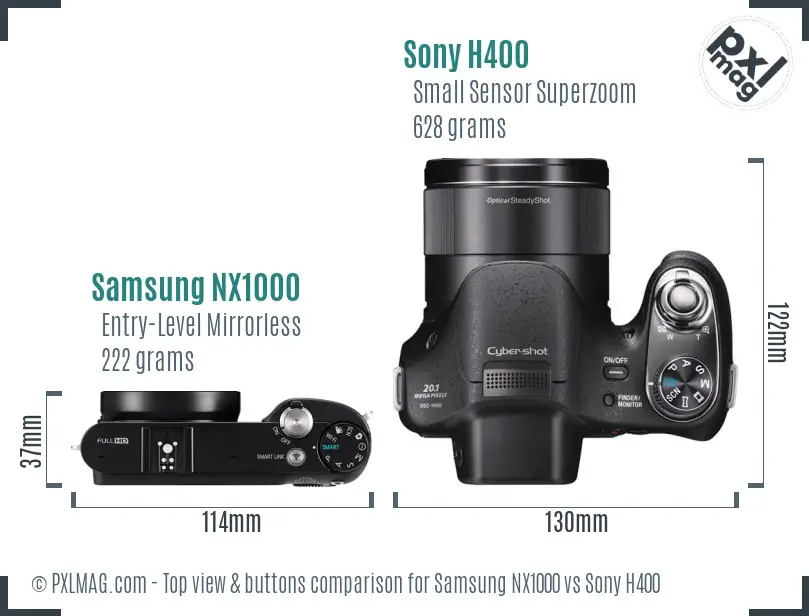 Samsung NX1000 vs Sony H400 top view buttons comparison