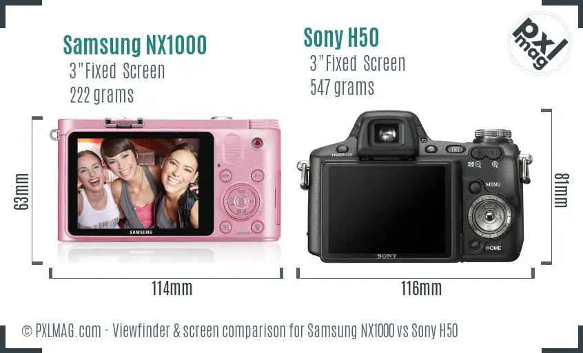 Samsung NX1000 vs Sony H50 Screen and Viewfinder comparison