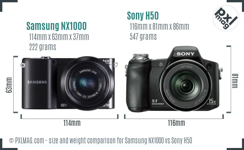 Samsung NX1000 vs Sony H50 size comparison