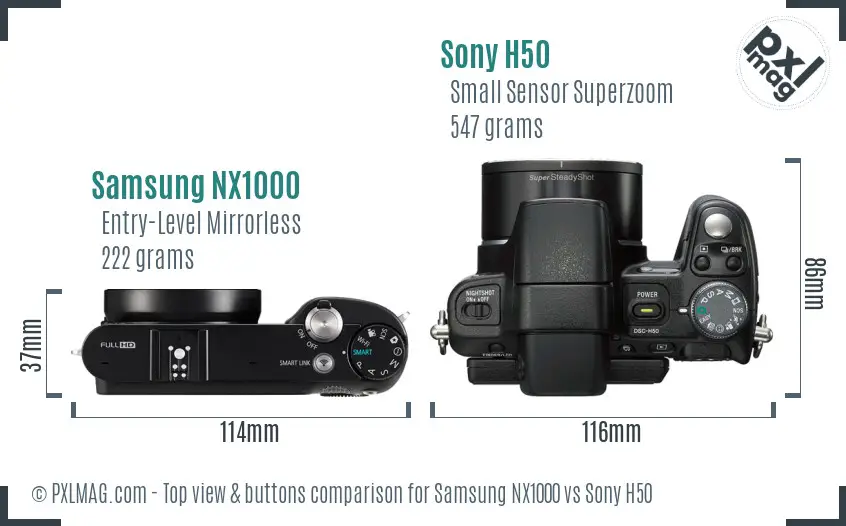 Samsung NX1000 vs Sony H50 top view buttons comparison