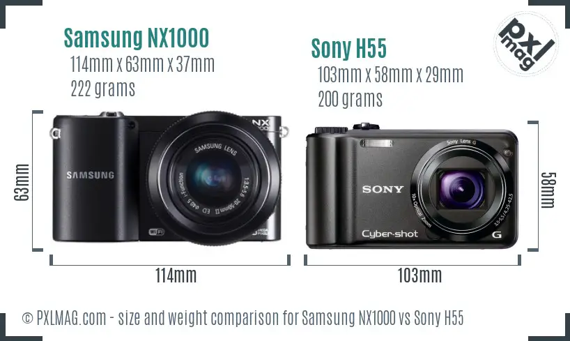 Samsung NX1000 vs Sony H55 size comparison