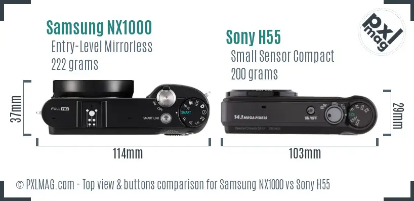 Samsung NX1000 vs Sony H55 top view buttons comparison