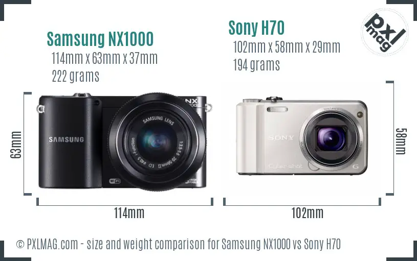 Samsung NX1000 vs Sony H70 size comparison