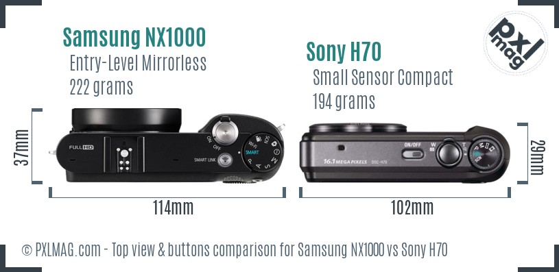 Samsung NX1000 vs Sony H70 top view buttons comparison