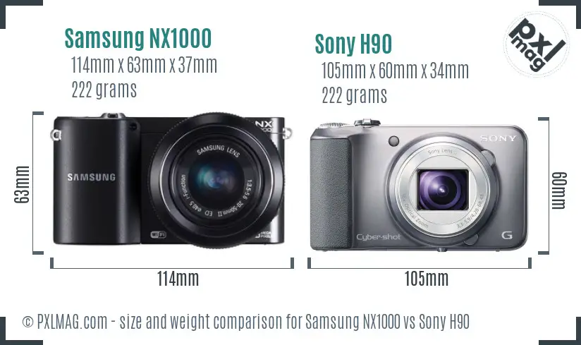 Samsung NX1000 vs Sony H90 size comparison