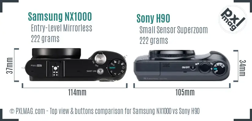 Samsung NX1000 vs Sony H90 top view buttons comparison