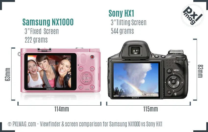 Samsung NX1000 vs Sony HX1 Screen and Viewfinder comparison