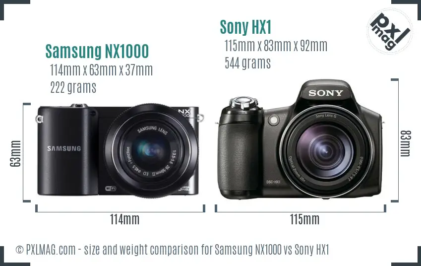 Samsung NX1000 vs Sony HX1 size comparison