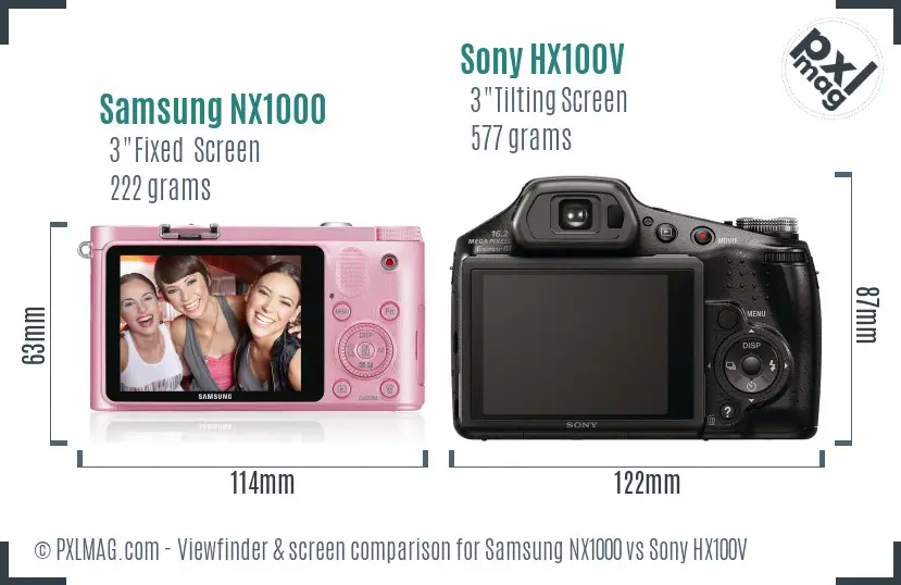 Samsung NX1000 vs Sony HX100V Screen and Viewfinder comparison