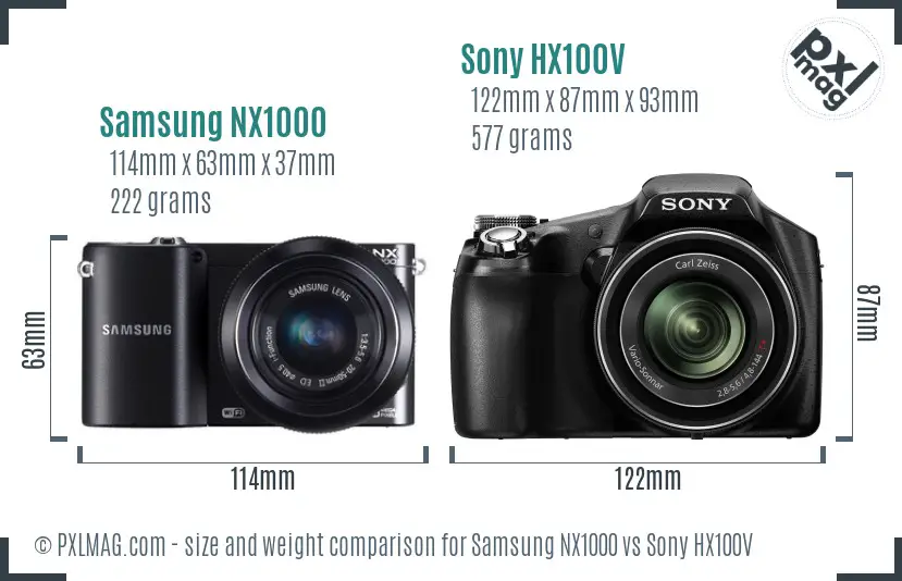 Samsung NX1000 vs Sony HX100V size comparison