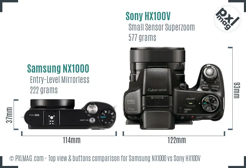 Samsung NX1000 vs Sony HX100V top view buttons comparison