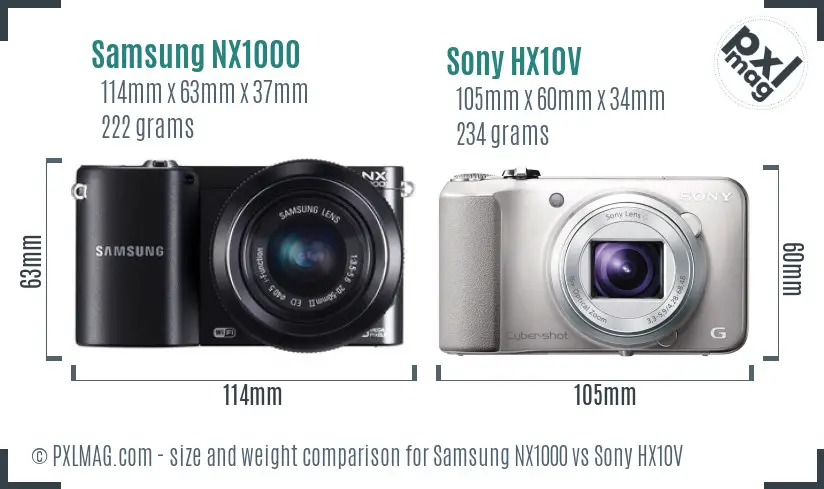 Samsung NX1000 vs Sony HX10V size comparison