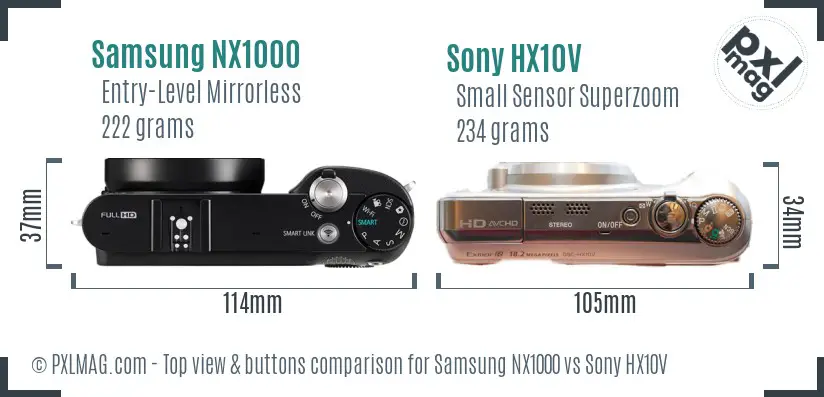 Samsung NX1000 vs Sony HX10V top view buttons comparison