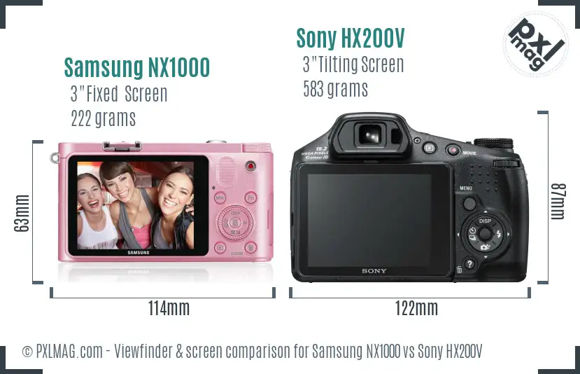 Samsung NX1000 vs Sony HX200V Screen and Viewfinder comparison