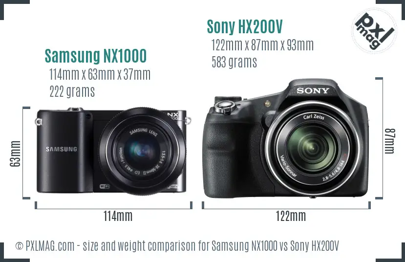 Samsung NX1000 vs Sony HX200V size comparison