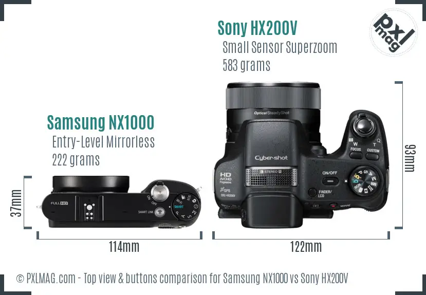 Samsung NX1000 vs Sony HX200V top view buttons comparison