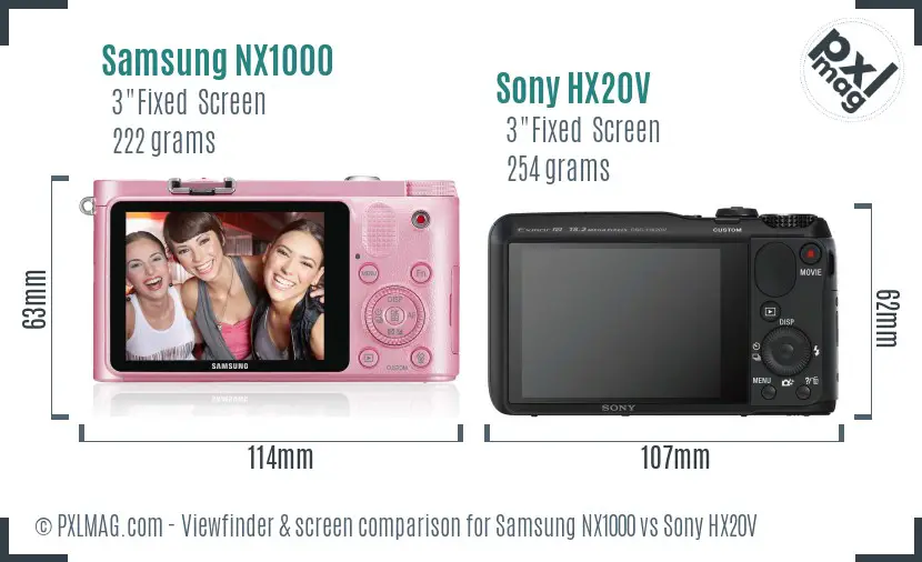 Samsung NX1000 vs Sony HX20V Screen and Viewfinder comparison