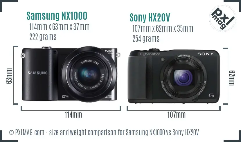 Samsung NX1000 vs Sony HX20V size comparison