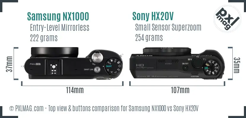 Samsung NX1000 vs Sony HX20V top view buttons comparison