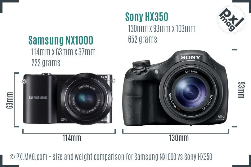 Samsung NX1000 vs Sony HX350 size comparison