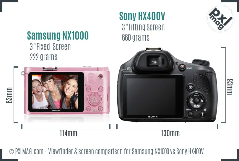 Samsung NX1000 vs Sony HX400V Screen and Viewfinder comparison