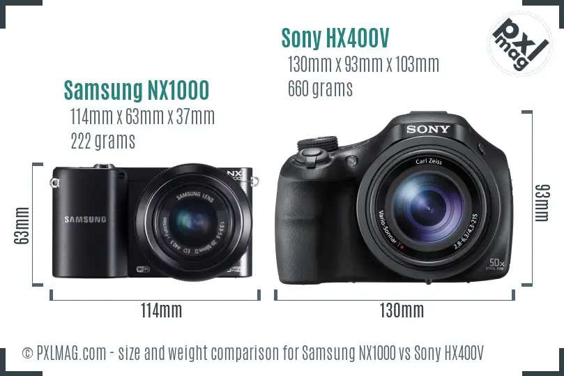 Samsung NX1000 vs Sony HX400V size comparison