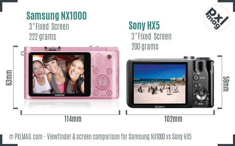 Samsung NX1000 vs Sony HX5 Screen and Viewfinder comparison