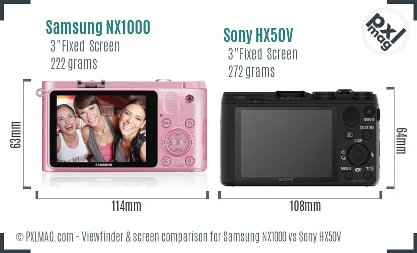 Samsung NX1000 vs Sony HX50V Screen and Viewfinder comparison
