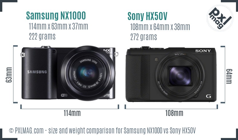Samsung NX1000 vs Sony HX50V size comparison
