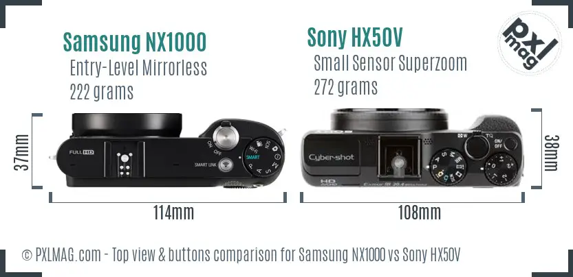Samsung NX1000 vs Sony HX50V top view buttons comparison