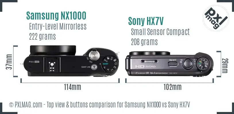 Samsung NX1000 vs Sony HX7V top view buttons comparison Samsung NX1000 vs Sony HX7V top view buttons comparison