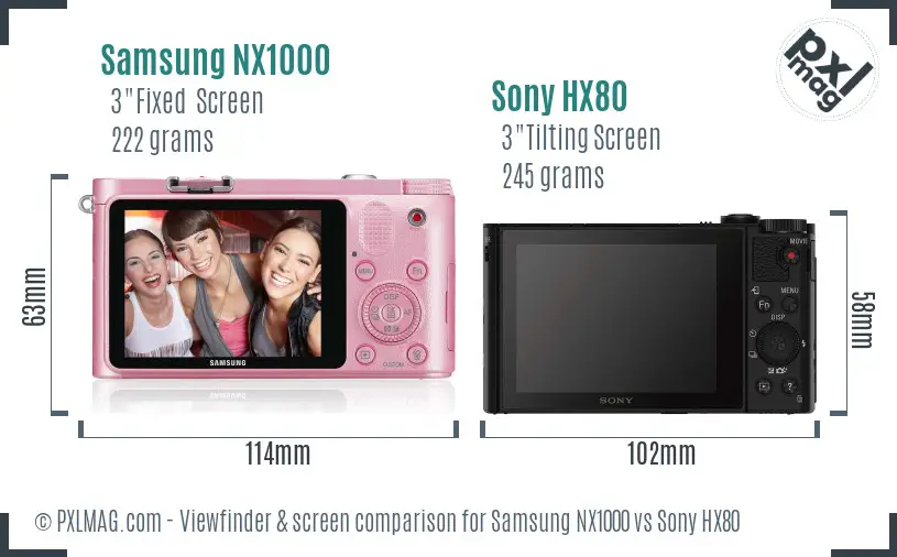 Samsung NX1000 vs Sony HX80 Screen and Viewfinder comparison