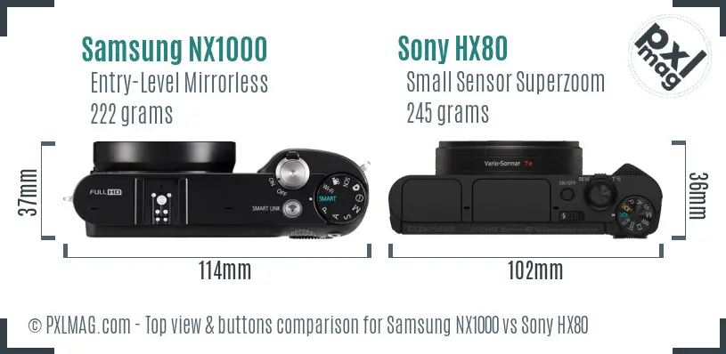Samsung NX1000 vs Sony HX80 top view buttons comparison