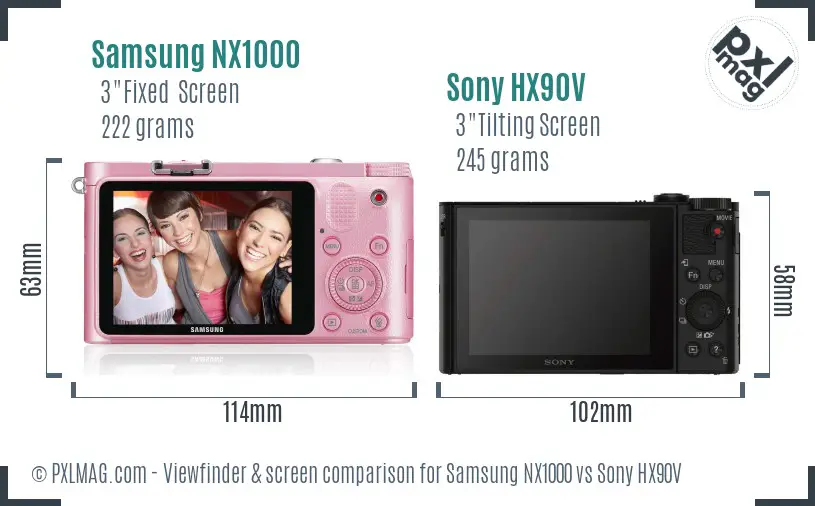 Samsung NX1000 vs Sony HX90V Screen and Viewfinder comparison