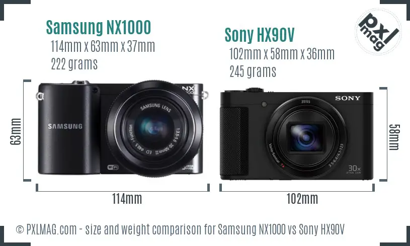 Samsung NX1000 vs Sony HX90V size comparison