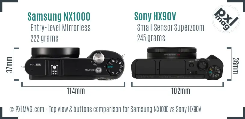 Samsung NX1000 vs Sony HX90V top view buttons comparison