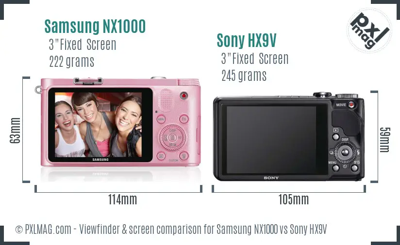 Samsung NX1000 vs Sony HX9V Screen and Viewfinder comparison