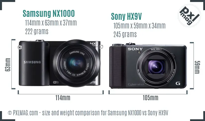 Samsung NX1000 vs Sony HX9V size comparison