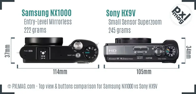 Samsung NX1000 vs Sony HX9V top view buttons comparison